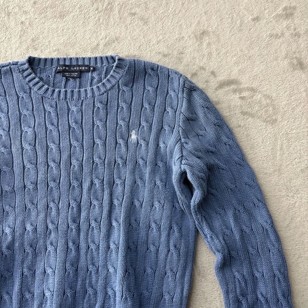 Ralph Lauren Cable Knit Crewneck Sweater in Light Blue
